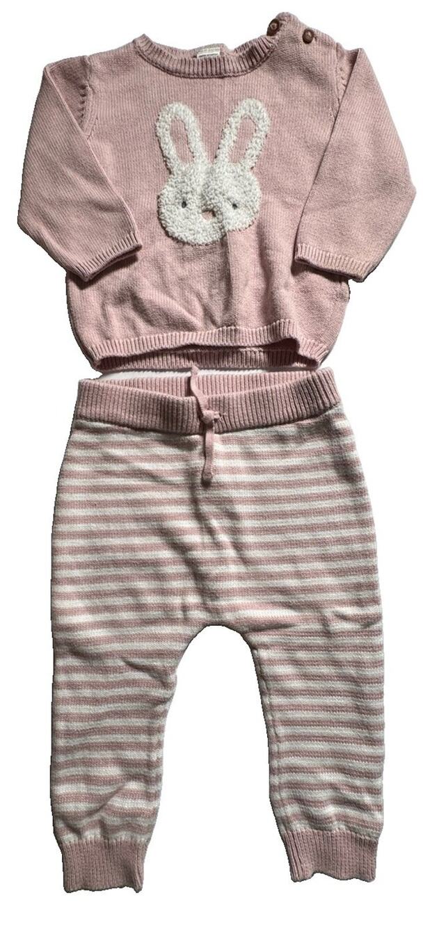 Carter's Girls 6M 2pc Pink Knit Cotton Bunny Sweater Pants Set Long Sleeve